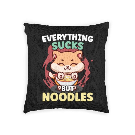 Ramen Noodle Cat Pastel Goth Anime Lover Kawaii Woven Pillows