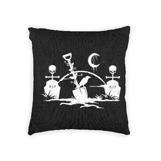 Gothic Graveyard Vintage Crow Lover Skull Fanatic Woven Pillows