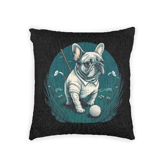 French Bulldog | Golf Sport Player Cute Frenchie Woven Pillows