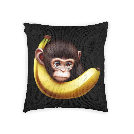 Monkey hide and seek banana Woven Pillows