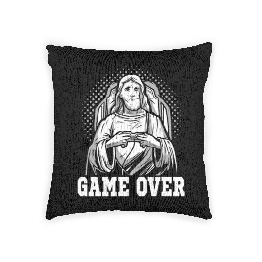 Gaming Jesus Game Over Gamer Woven Pillows