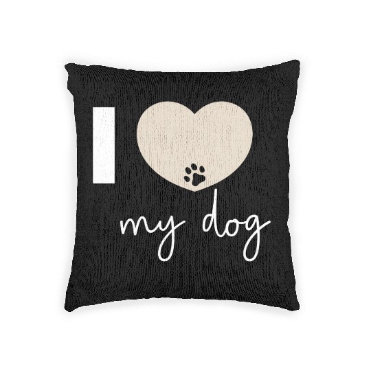 I Love My Dog Beige Heart Woven Pillows