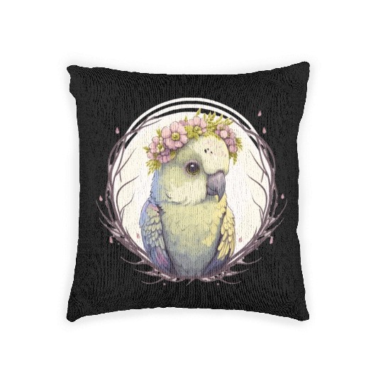 Artistic Watercolor Parakeet Bird Flower Crown Pet Woven Pillows