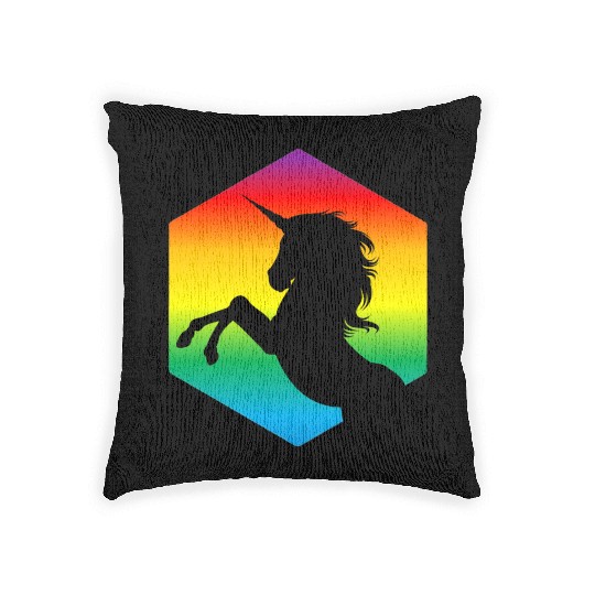 Rainbow Unicorn d20 Silhouette | TTRPG Pride Woven Pillows
