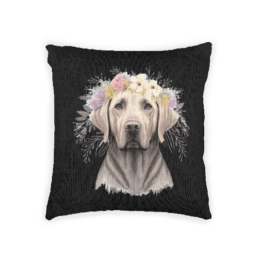 Cute Labrador Retriever Flower Crown Pet Dog Flora Woven Pillows