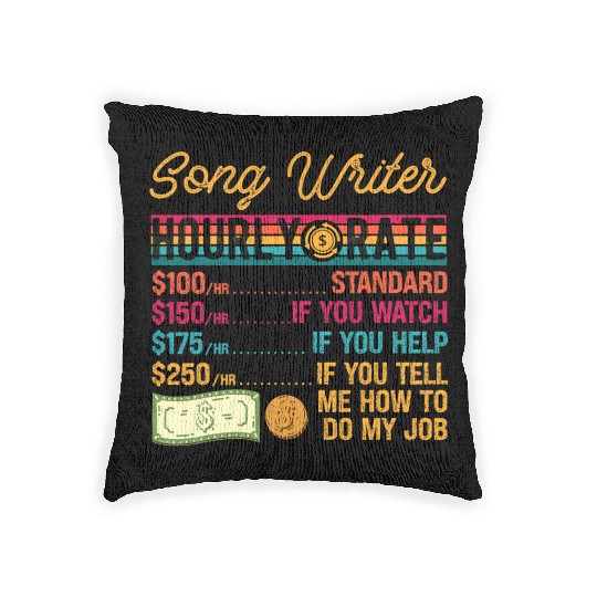 Funny Vintage Song Writer Hourly Rate Job Title Woven Pillows