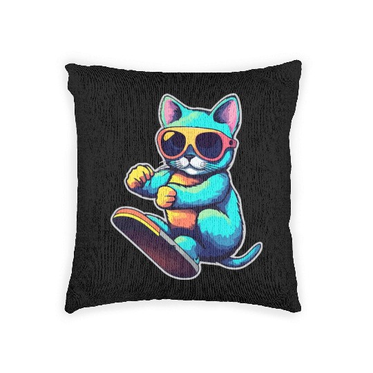 Cool Cat Skateboarding Vibes Woven Pillows