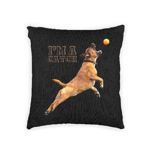Big Dog Bull Mastiff Catching a Ball, I'm a Catch Woven Pillows