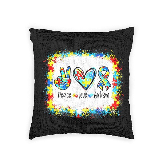 Peace Love Autism In April We Wear Blue For Autism Woven Pillows