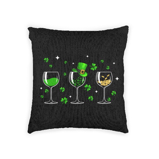 Three Wine Glasses Clover Shamrock St Patrick Day Woven Pillows
