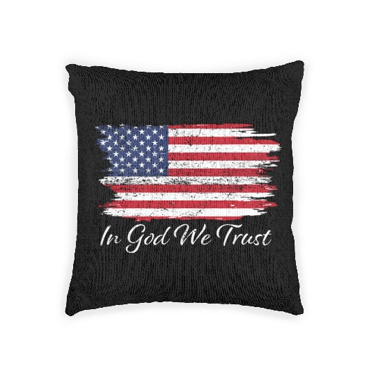 In God We Trust Us Flag Patriotic Woven Pillows
