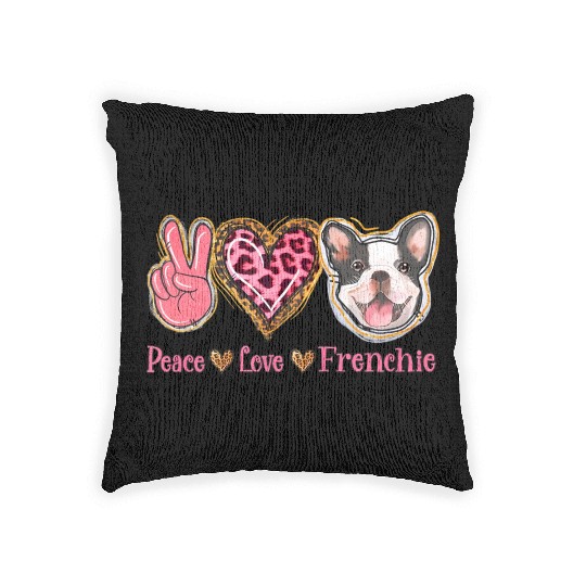 Leopard Peace Love Frenchie Funny Dog Mom Mothers Woven Pillows