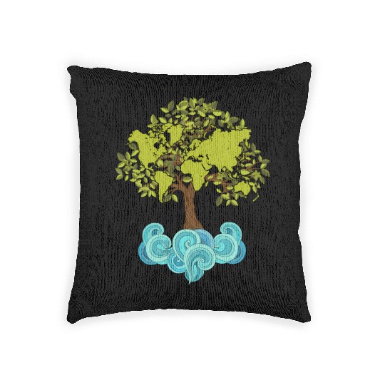 Trees Plants Waves Nature Earth Day Woven Pillows