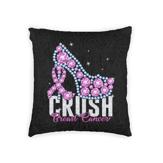 Crush Breast Cancer Bling Ribbon Woven Pillows
