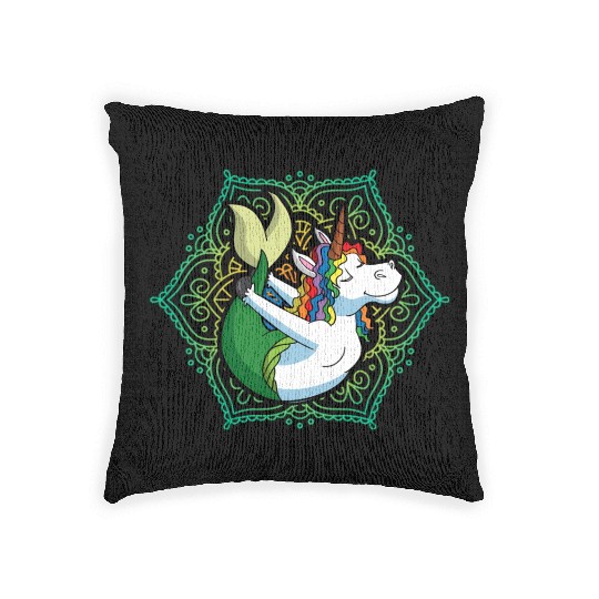 Yoga Unicorn Mermaid Mandala Zen Meditate Meditati Woven Pillows