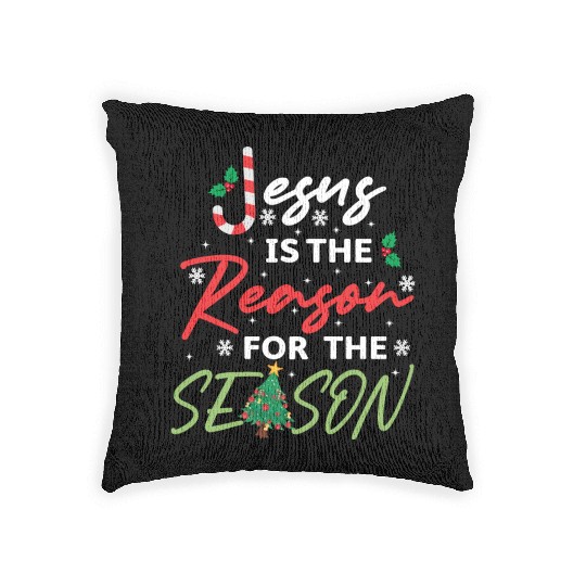 Jesus Is The Reason For The Season Candy Cane Woven Pillows