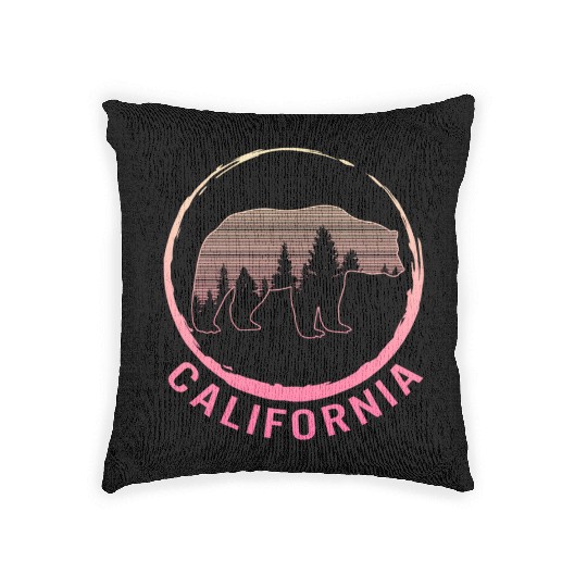 California State Bear Camping Nature Hiking Trip Woven Pillows