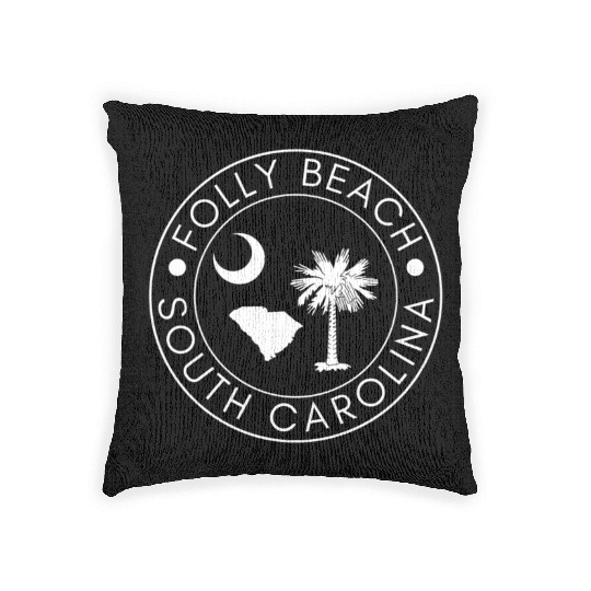 Folly Beach South Carolina Palmetto Map Flag Sc Woven Pillows