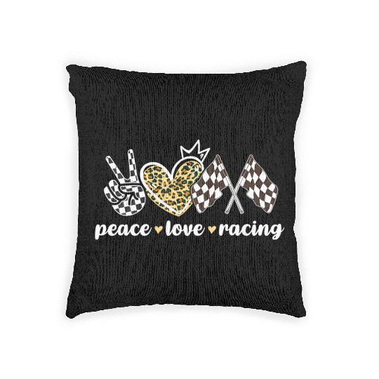 Peace Love Racing Leopard Print V Sign Heart Flag Woven Pillows
