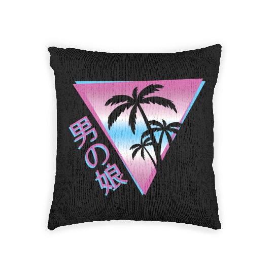 Femboy 80S 90S Palm Tree Japanese Vaporwave Aesthe Woven Pillows