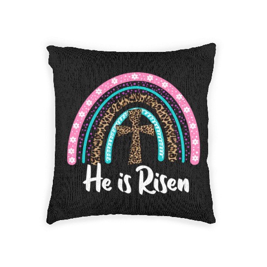 Easter For Christian N Mom He Is Risen Leopard Woven Pillows