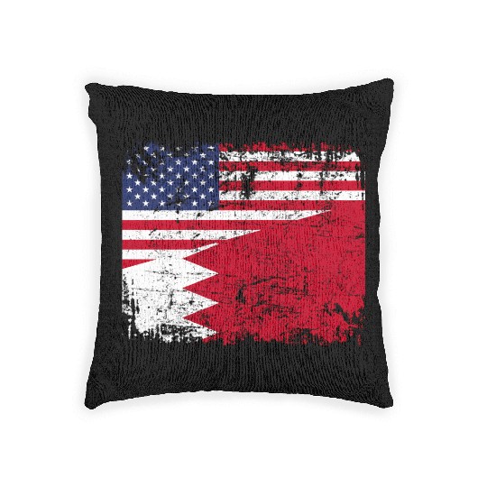 Bahraini Roots Half American Flag Usa Bahrain Flag Woven Pillows