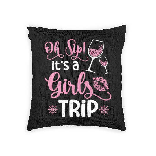 Oh Sip! It's A Girls Trip 2023 Wine Pink Leopard Woven Pillows