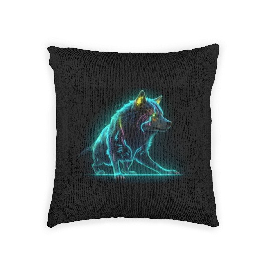 Neon Moon Wolf Woven Pillows