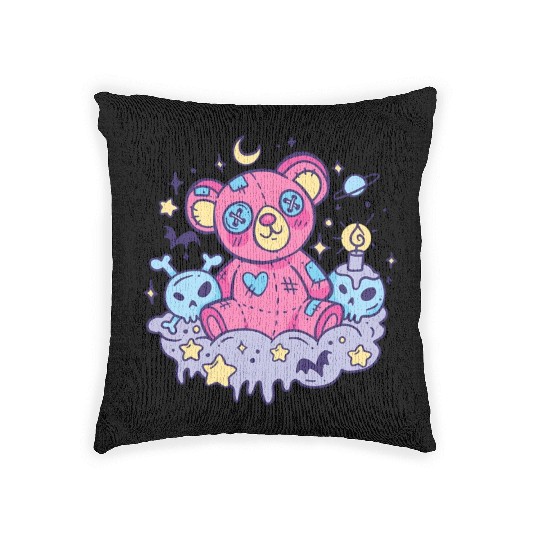 Yami Kawaii Creepy Teddy Bear With Skulls Woven Pillows
