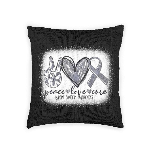 DMM755779Peace Love Cure Gray Ribbon Brain Cancer Woven Pillows