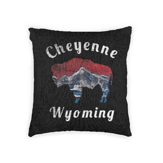 Cheyenne Wyoming With Flag Themed Mountain Scenery Woven Pillows