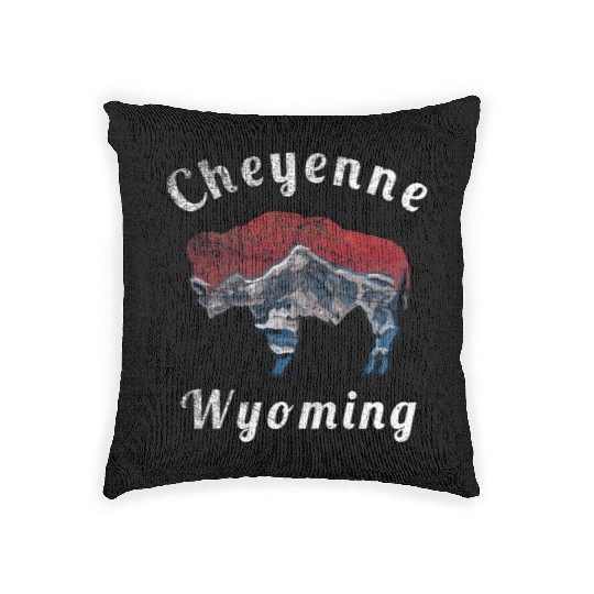 Cheyenne Wyoming With Flag Themed Mountain Scenery Woven Pillows