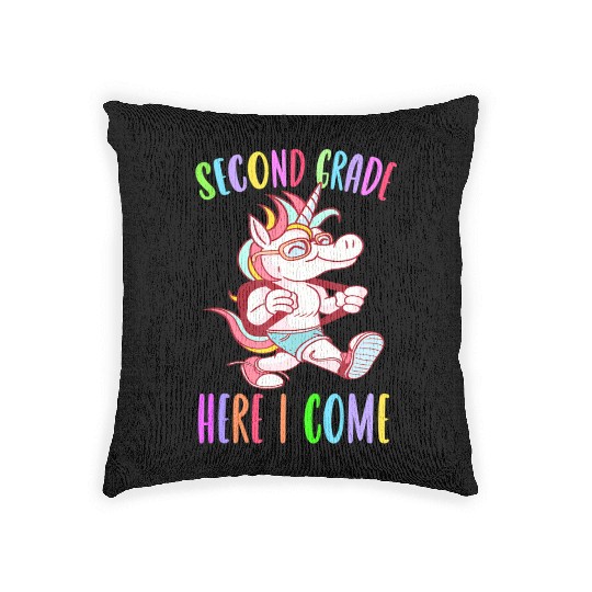 Second Grade Here I Come Unicorn Rainbow Back to S Woven Pillows
