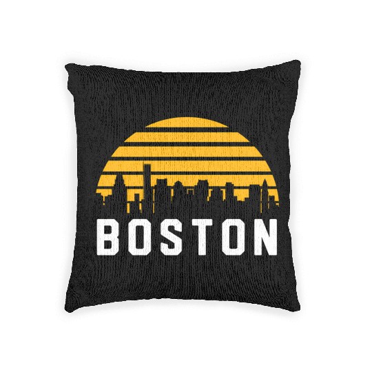Boston Massachusetts Cityscape Yellow Woven Pillows