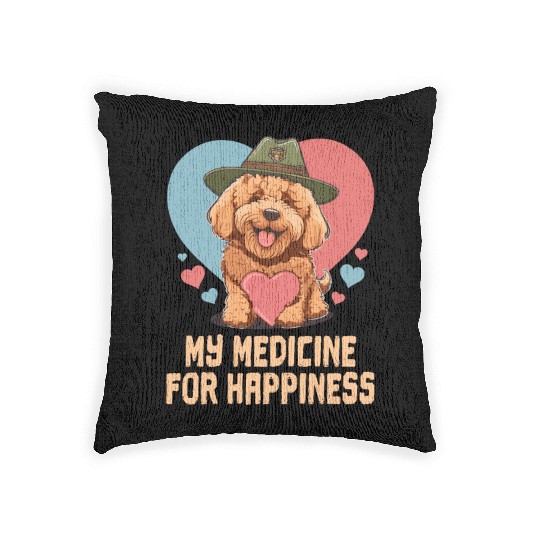 My Medicine For Happiness Goldendoodle Dog Dad Woven Pillows