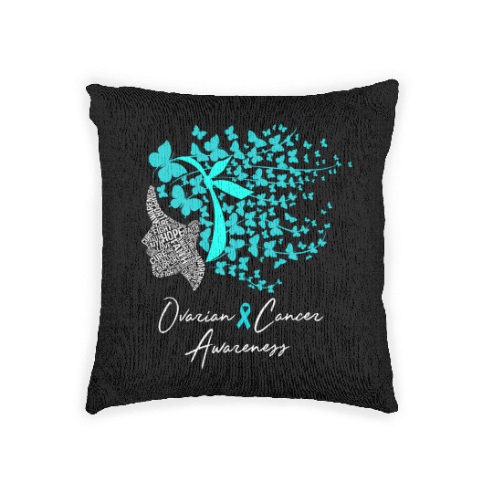 Ovarian Cancer Awareness Teal Butterflies Woven Pillows