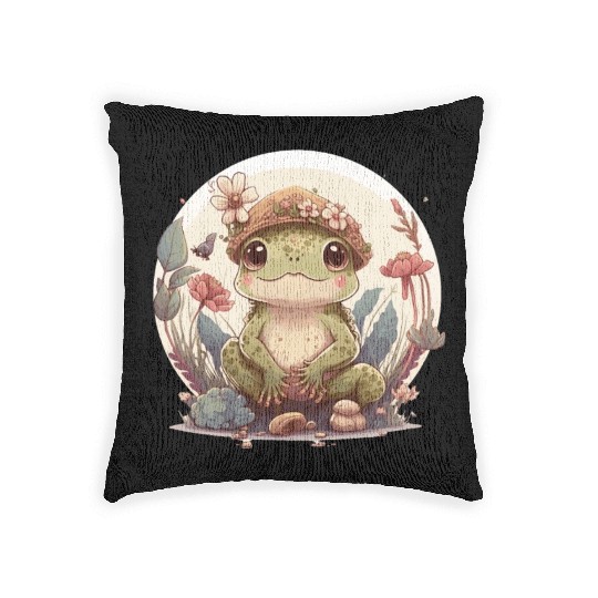 Cute Cottagecore Baby Frog Toad Frog Lovers Woven Pillows