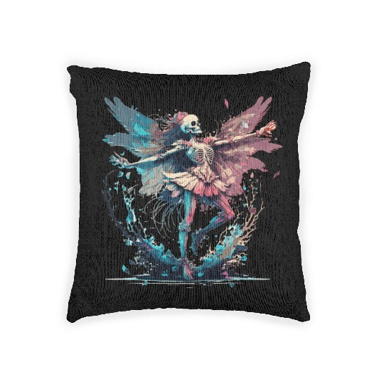 Watercolor Skeleton Fairy Gothic Fairycore Grunge Woven Pillows