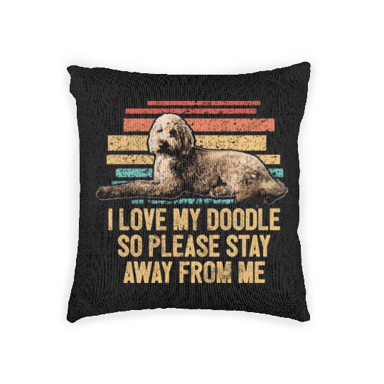 Retro I Love My Doodle Goldendoodle Dog Mom Dog Woven Pillows
