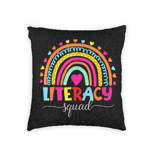 Literacy Squad Reading Teacher Rainbow Back To Sch Woven Pillows