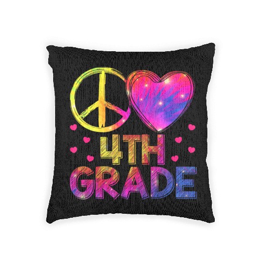 Tie Dye Peace Love 4th Grade Teacher Student Back Woven Pillows