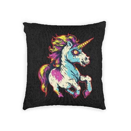 Horror Scary Zombie Unicorn Vintage Woven Pillows