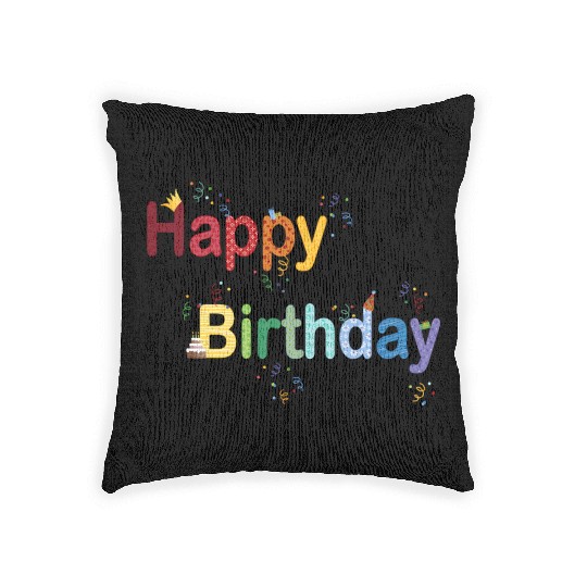 Happy In Colorful Letters With Confetti Woven Pillows