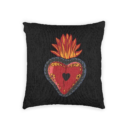 Flaming Sacred Heart Mecan Folk Devotion Symbol Woven Pillows
