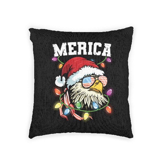 Merica Usa Flag Patriotic Veteran Santa Bald Eagle Woven Pillows