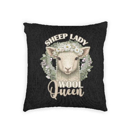 Sheep Lady Wool Queen Spring Flower Animal Funny F Woven Pillows