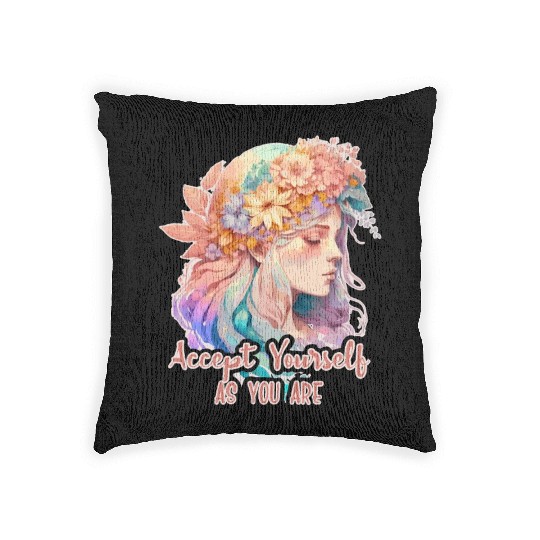 Mental Health Quote Flower Crown Women Positivity Woven Pillows