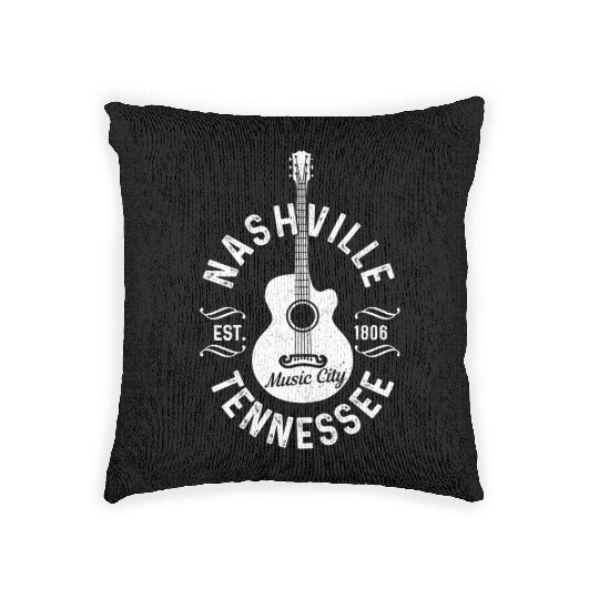 hville Tennessee Guitar Country Music City Woven Pillows