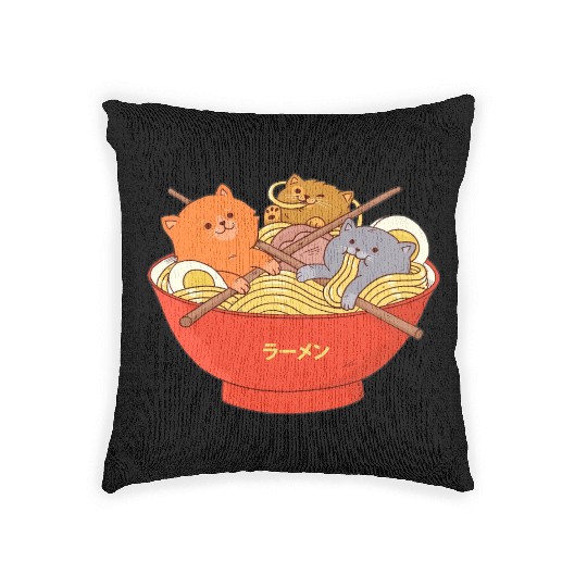Kawaii Anime Cat Japanese Ramen Noodle Woven Pillows