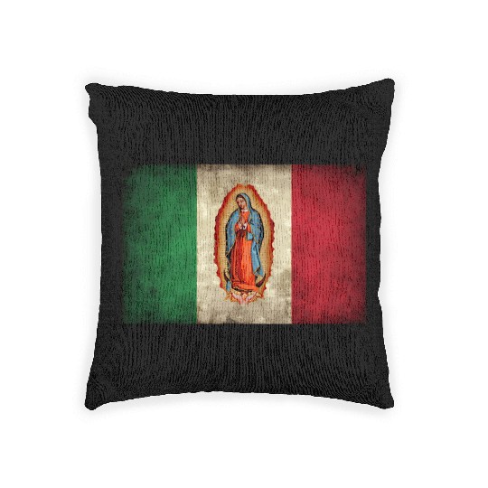 Our Lady Virgen De Guadalupe Mecan Flag Woven Pillows